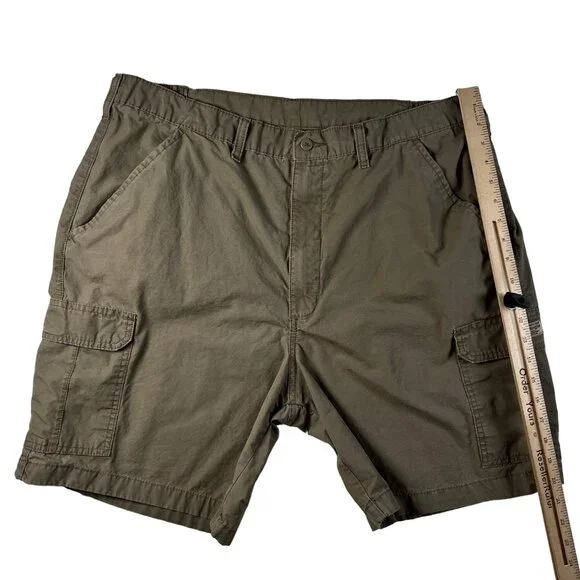 WRANGLER Shorts Men's Flat Front Slash Pocket 100% Cotton Cargos Brown 42rsr6 - Picture 10 of 14